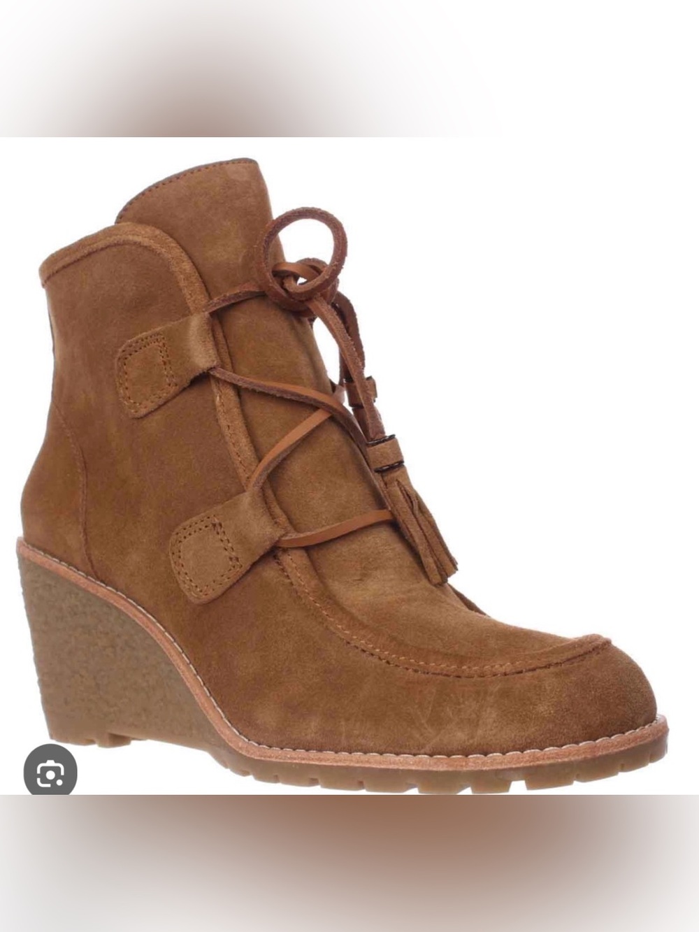G.H. Bass & Co. Tan Suede Tassel Lace-Up Ankle Booties Teresa Chestnut Size 7.5